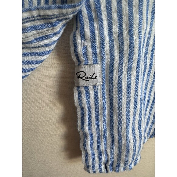 Rails Charli Embroidered Yellow Rose Shirt Blue Stripe Linen Button Down Women S - Picture 5 of 11
